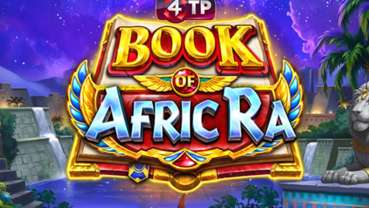 Tampilan visual slot 4TP Book of AfricRa dengan tema hewan Mesir Kuno